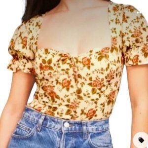 Reformation Delevan Floral Smocked Top Yellow Orange Size 2